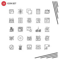 Mobile Interface Line Set of 25 Pictograms of game device view calculator layers Editable Vector Design Elements