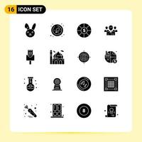 Pictogram Set of 16 Simple Solid Glyphs of cable leadership currency leader ceo Editable Vector Design Elements