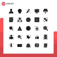 Pack of 25 Modern Solid Glyphs Signs and Symbols for Web Print Media such as star car death computer finance Editable Vector Design Elements