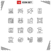 16 Universal Outlines Set for Web and Mobile Applications savings jar mute currency woofer Editable Vector Design Elements