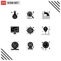 9 User Interface Solid Glyph Pack of modern Signs and Symbols of internet arrow pipe technology cloud Editable Vector Design Elements