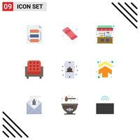 Flat Color Pack of 9 Universal Symbols of mobile sofa food seat furniture Editable Vector Design Elements