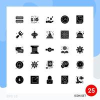 25 User Interface Solid Glyph Pack of modern Signs and Symbols of document clock leaf time wash Editable Vector Design Elements