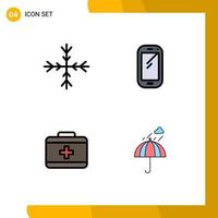 Mobile Interface Filledline Flat Color Set of 4 Pictograms of snow healthcare phone huawei umbrella Editable Vector Design Elements