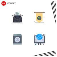 Mobile Interface Flat Icon Set of 4 Pictograms of article washing typewriter machine hosting Editable Vector Design Elements