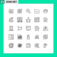 Mobile Interface Line Set of 25 Pictograms of portfolio briefcase find bag chat Editable Vector Design Elements