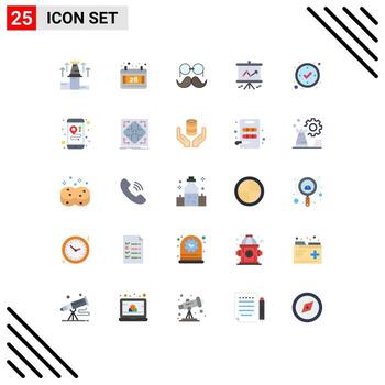 Modern Set of 25 Flat Colors and symbols such as check presentation moustache graph men Editable Vector Design Elements