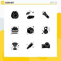 Universal Icon Symbols Group of 9 Modern Solid Glyphs of box management flashlight finance business Editable Vector Design Elements