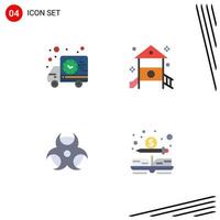 Editable Vector Line Pack of 4 Simple Flat Icons of delivery education truck kindergarten science Editable Vector Design Elements