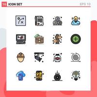 Mobile Interface Flat Color Filled Line Set of 16 Pictograms of bag process bulb creative computer Editable Creative Vector Design Elements