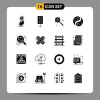 Set of 16 Vector Solid Glyphs on Grid for yin unity speaker taoism food Editable Vector Design Elements