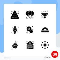 Pack of 9 creative Solid Glyphs of shop notification filter mail watch Editable Vector Design Elements