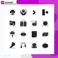 Modern Set of 16 Solid Glyphs and symbols such as lock folder right document complete Editable Vector Design Elements