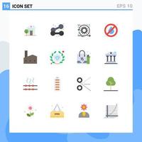 Modern Set of 16 Flat Colors Pictograph of factory chimney camping agile no time Editable Pack of Creative Vector Design Elements