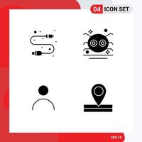 Group of 4 Modern Solid Glyphs Set for cable personal wire scary profile Editable Vector Design Elements