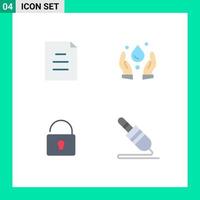 Mobile Interface Flat Icon Set of 4 Pictograms of document audio cable ecology unlock pin Editable Vector Design Elements