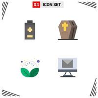 Set of 4 Vector Flat Icons on Grid for battery plant coffin scary relax Editable Vector Design Elements