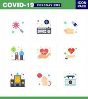 iconos de concienciación sobre el coronavirus 9 icono de color plano relacionado con la gripe por el virus de la corona, como lavado de turistas limpieza de jabón en línea coronavirus viral 2019nov elementos de diseño de vectores de enfermedades