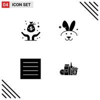 Universal Icon Symbols Group of 4 Modern Solid Glyphs of capital dry venture rabbit food Editable Vector Design Elements