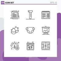 Universal Icon Symbols Group of 9 Modern Outlines of display nappy design diaper nature Editable Vector Design Elements