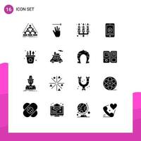 Set of 16 Vector Solid Glyphs on Grid for art play right cell light Editable Vector Design Elements