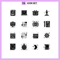 Set of 16 Modern UI Icons Symbols Signs for location computer ecommerce compass movie Editable Vector Design Elements