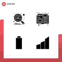 Mobile Interface Solid Glyph Set of 4 Pictograms of html multimedia seo magazine architecture Editable Vector Design Elements