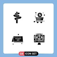 Set of 4 Modern UI Icons Symbols Signs for direction date room shop fathers day Editable Vector Design Elements