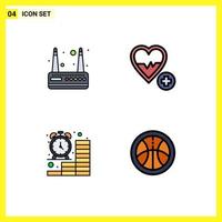 Modern Set of 4 Filledline Flat Colors and symbols such as modem coins medical beat money Editable Vector Design Elements