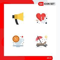 Modern Set of 4 Flat Icons and symbols such as ads heart megaphone health coffee Editable Vector Design Elements