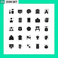 Set of 25 Vector Solid Glyphs on Grid for text pushpin donut pin location Editable Vector Design Elements