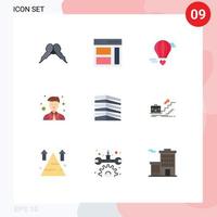 Mobile Interface Flat Color Set of 9 Pictograms of site coordinator sidebar valentine hot baloon Editable Vector Design Elements