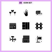 Universal Icon Symbols Group of 9 Modern Solid Glyphs of flower grid camp party celebration Editable Vector Design Elements