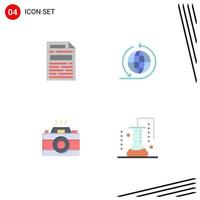 4 Universal Flat Icons Set for Web and Mobile Applications file picture global business camera chemistry Editable Vector Design Elements