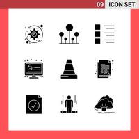 Group of 9 Solid Glyphs Signs and Symbols for cone account checklist seo view Editable Vector Design Elements