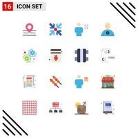 Group of 16 Modern Flat Colors Set for settings gear avatar heart favorite Editable Pack of Creative Vector Design Elements