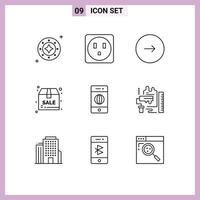 Pack of 9 Modern Outlines Signs and Symbols for Web Print Media such as connection sale control box next Editable Vector Design Elements