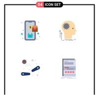 Set of 4 Vector Flat Icons on Grid for mobile pinball shopping thinking game Editable Vector Design Elements