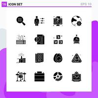 16 Universal Solid Glyphs Set for Web and Mobile Applications online internet chart global document Editable Vector Design Elements