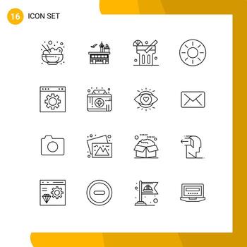 User Interface Pack of 16 Basic Outlines of browser kiwi transportation healthy fruit Editable Vector Design Elements