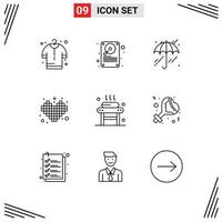 conjunto de 9 iconos modernos de la interfaz de usuario signos de símbolos para masajes de spa clima cama jugar elementos de diseño de vectores editables