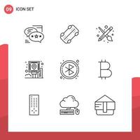 Universal Icon Symbols Group of 9 Modern Outlines of bluetooth post brush navigation city Editable Vector Design Elements