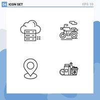 Set of 4 Modern UI Icons Symbols Signs for sever map cloud scooter pin Editable Vector Design Elements