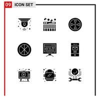 Set of 9 Commercial Solid Glyphs pack for study computer turbine window household Editable Vector Design Elements