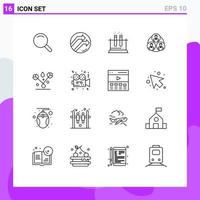 Mobile Interface Outline Set of 16 Pictograms of plant decoration test circle gang Editable Vector Design Elements