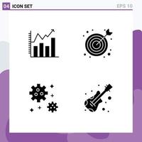 Pack of 4 Modern Solid Glyphs Signs and Symbols for Web Print Media such as analysis space chart target instrument Editable Vector Design Elements