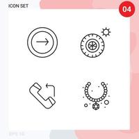 Line Pack of 4 Universal Symbols of application call mobile tires jewel Editable Vector Design Elements