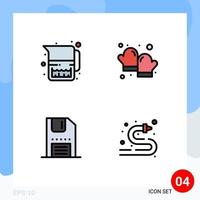 4 User Interface Filledline Flat Color Pack of modern Signs and Symbols of food download milk jug cooking interface Editable Vector Design Elements