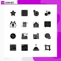 conjunto moderno de 16 pictogramas de glifos sólidos de personas líder grupo mundial emoji elementos de diseño de vectores editables