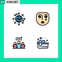 conjunto de 4 iconos de ui modernos símbolos signos para equipo global emoción triste éxito elementos de diseño vectorial editables vector